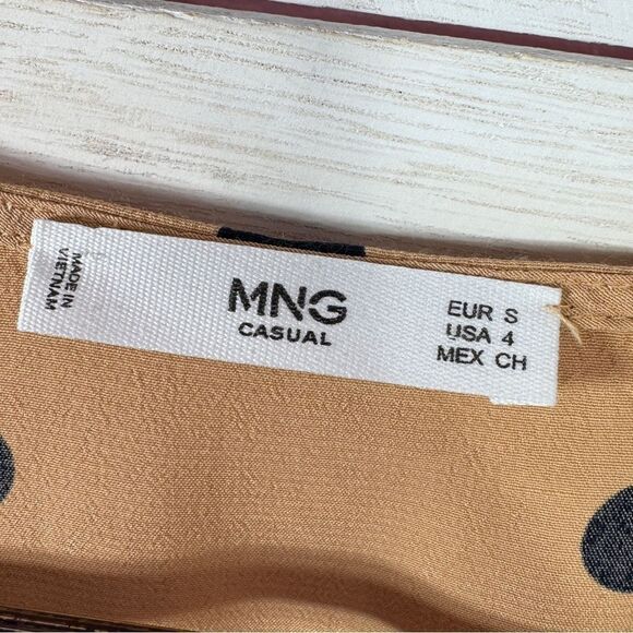 Mango Polka Dot Belted Fit Flare Midi Dress Tan Black Small 4 - Picture 11 of 13